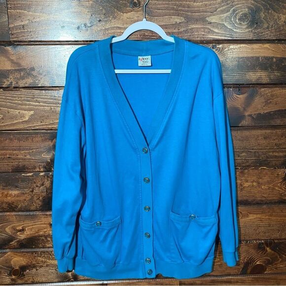 Vintage Aileen Too Blue Button Up V-Neck Sweater Cardigan Women’s Size 16W/36 - Picture 12 of 16